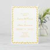 Yellow Hand Written Pinstripes Whimsical Wedding 招待状 (スタンド正面)
