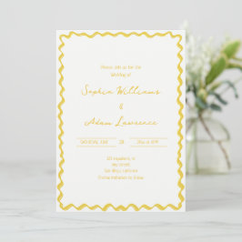 Yellow Hand Written Pinstripes Whimsical Wedding 招待状