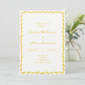 Yellow Hand Written Pinstripes Whimsical Wedding 招待状