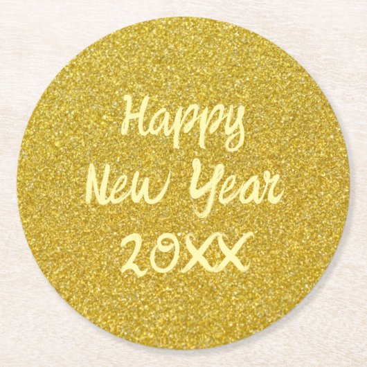 Yellow Happy New Year ラウンドペーパーコースター (正面)