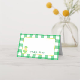 Yellow Happy Spring Chick Easter B Green Check プレイスカード