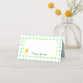 Yellow Happy Spring Chick Green Check プレイスカード