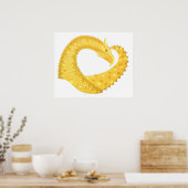 Yellow heart dragon on white ポスター (キッチン)