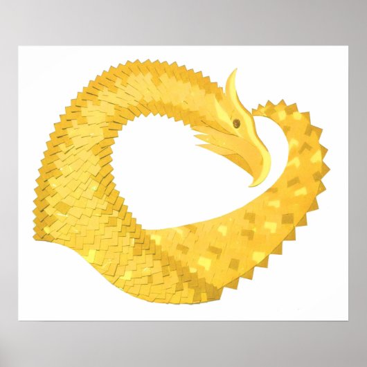 Yellow heart dragon on white ポスター (正面)