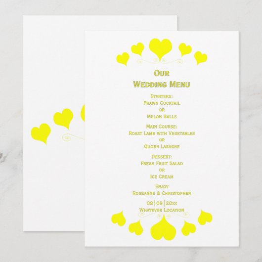 Yellow Hearts Design Wedding メニュー (正面/裏面)