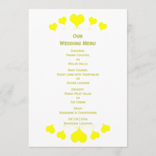 Yellow Hearts Design Wedding メニュー (正面)