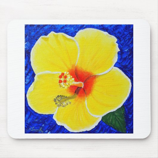 Yellow Hibiscus Flower Painting マウスパッド (正面)