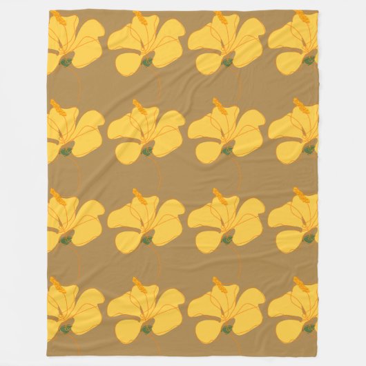 Yellow hibiscus flower pattern フリースブランケット (正面)