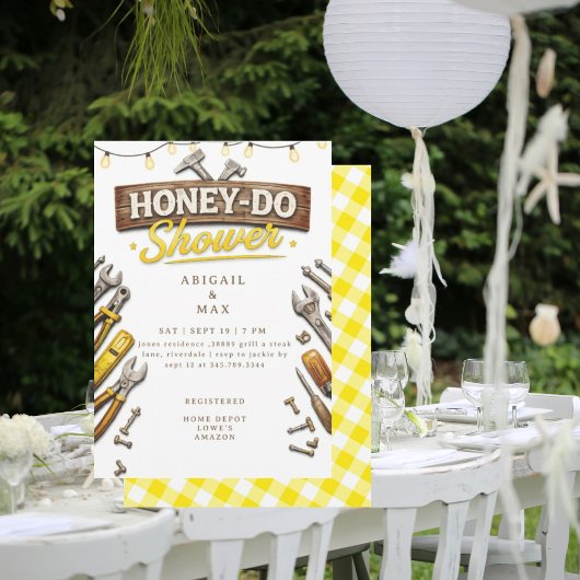 Yellow Honey Do Couples Tools Bridal Shower 招待状