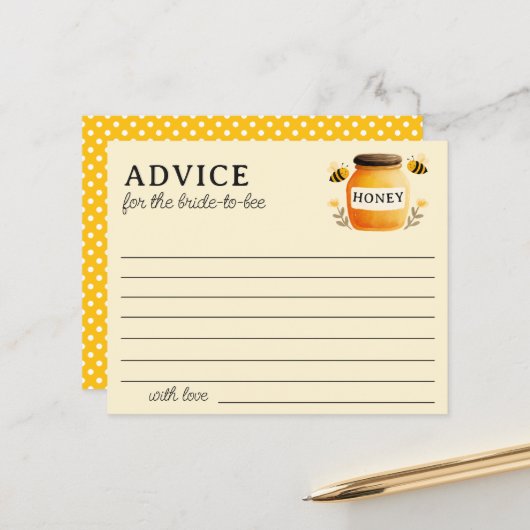 Yellow Honey Jar Bees Bridal Shower Advice Card (正面/裏面インサイチュ)