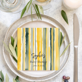 Yellow Honey Stripe Baby Shower Napkins スタンダードカクテルナプキン