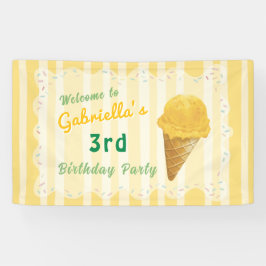 Yellow Ice Cream Kids Birthday Party Welcome 横断幕
