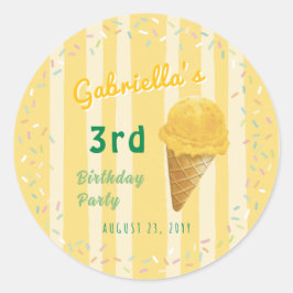 Yellow Ice Cream Sprinkle Summer Birthday Party ラウンドシール