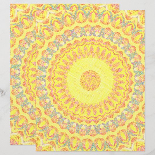 Yellow Kaleidoscope Scrapbook Paper 2-Sided Page (正面/裏面)