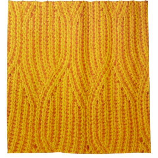 Yellow knitted surface textile material background シャワーカーテン (正面)