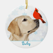 Yellow Lab Christmas Cardinal - Cute Labrador Dog セラミックオーナメント (正面)