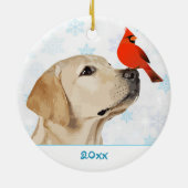 Yellow Lab Christmas Cardinal - Cute Labrador Dog セラミックオーナメント (裏面)