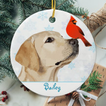 Yellow Lab Christmas Cardinal - Cute Labrador Dog