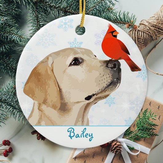 Yellow Lab Christmas Cardinal - Cute Labrador Dog セラミックオーナメント