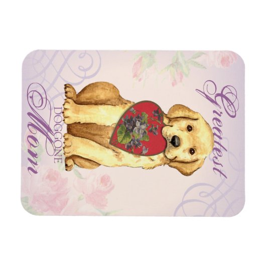 Yellow Lab Heart Mom マグネット (横)