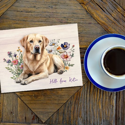 Yellow Lab in Wildflowers Hello Personalized ポストカード