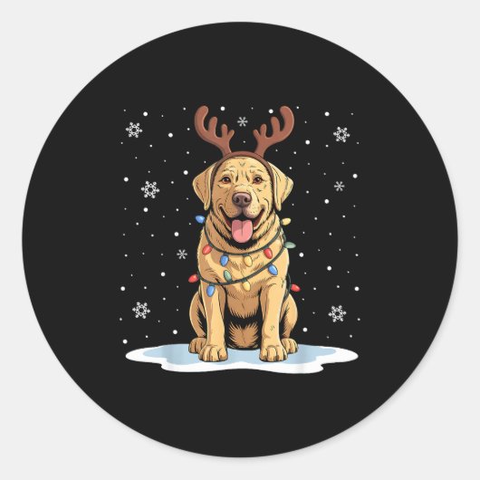 Yellow Lab Labrador Christmas Reindeer Dog Lover X ラウンドシール (正面)