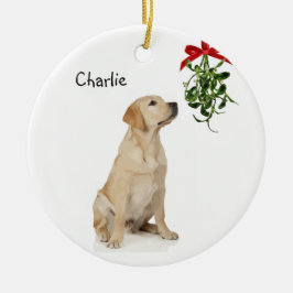 Yellow Lab Mistletoe Christmas Ornament セラミックオーナメント