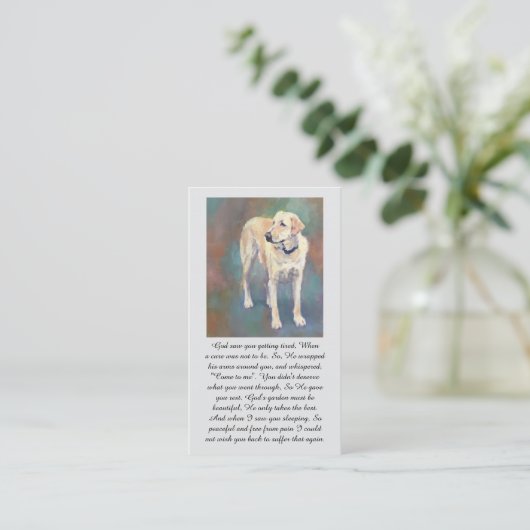 Yellow Lab Oranges Blue Memorial Sympathy Card 名刺 (スタンド正面)
