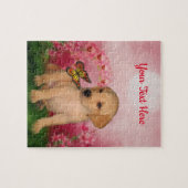 Yellow Lab Puppy Butterfly Flowers Personalized  ジグソーパズル (横)