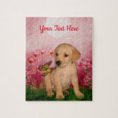 Yellow Lab Puppy Butterfly Flowers Personalized  ジグソーパズル (縦)