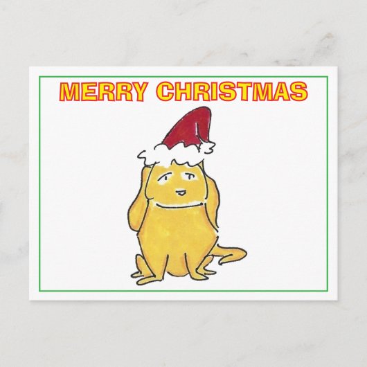 Yellow Lab With Christmas Cap Cartoon Christmas シーズンポストカード (正面)