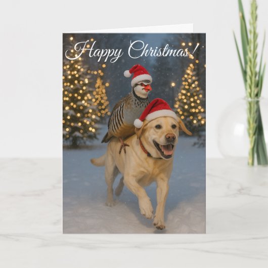 Yellow Labrador and Partridge Happy Christmas card シーズンカード (正面)