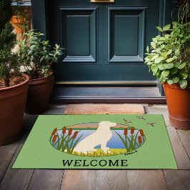 Yellow Labrador Bird Dog Sunset Oval ドアマット