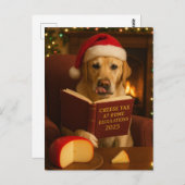 Yellow Labrador  'Cheese Tax' Christmas postcard ポストカード (正面/裏面)
