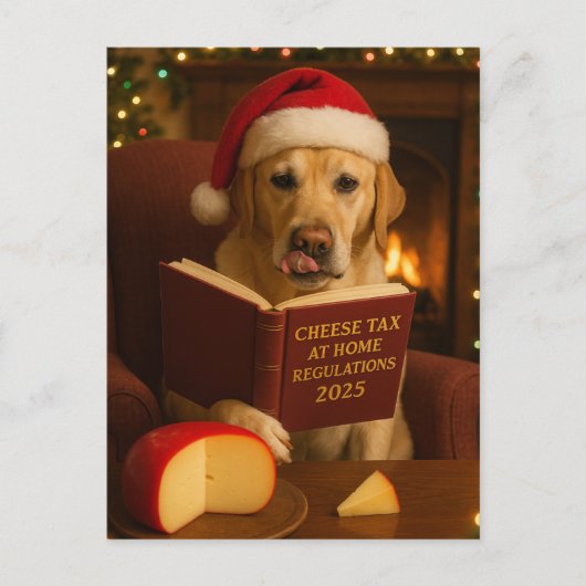 Yellow Labrador  'Cheese Tax' Christmas postcard ポストカード (正面)
