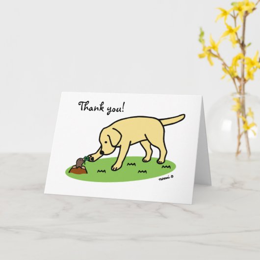 Yellow Labrador Friendly Thank You Card カード (黄色い花)