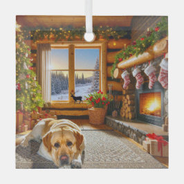 Yellow Labrador Holiday Glass Ornament ガラスオーナメント