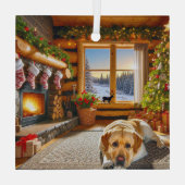 Yellow Labrador Holiday Glass Ornament ガラスオーナメント (裏面)