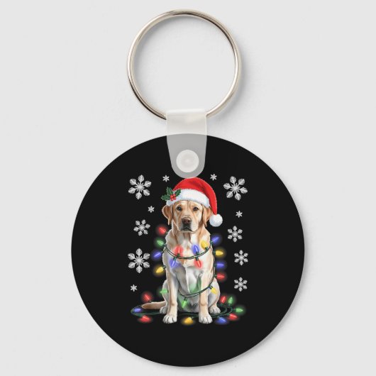 Yellow Labrador Retriever Christmas Tree Light Paj キーホルダー (正面)