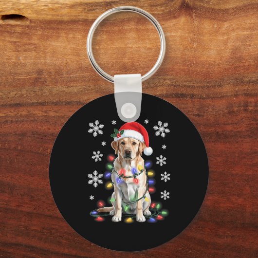 Yellow Labrador Retriever Christmas Tree Light Paj キーホルダー (正面)