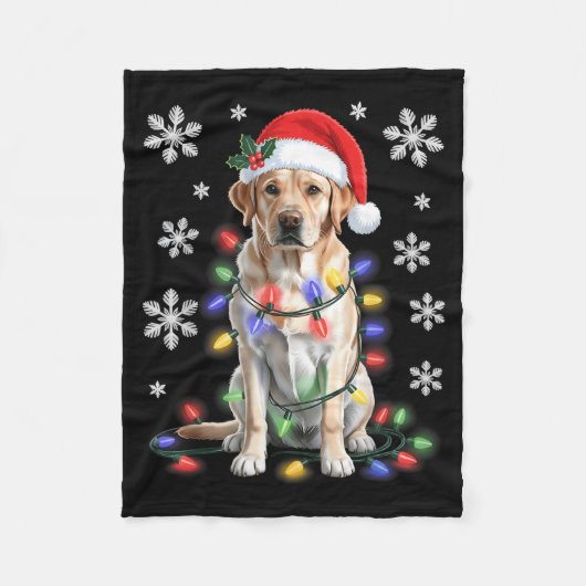 Yellow Labrador Retriever Christmas Tree Light Paj フリースブランケット (正面)