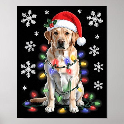 Yellow Labrador Retriever Christmas Tree Light Paj ポスター (正面)