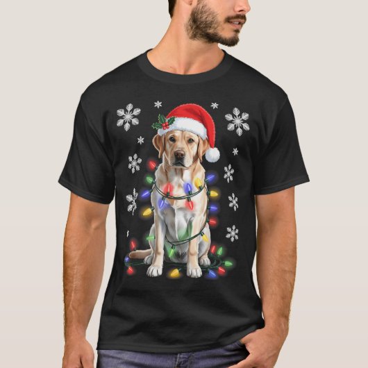 Yellow Labrador Retriever Christmas Tree Light Paj Tシャツ (正面)