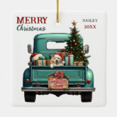 Yellow Labrador Retriever Puppy Truck Christmas セラミックオーナメント (裏面)