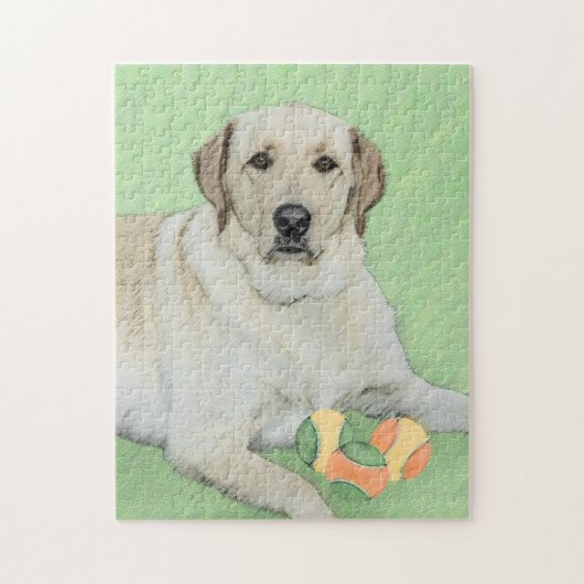 Yellow Labrador Retriever & Tennis Balls Painting ジグソーパズル (縦)