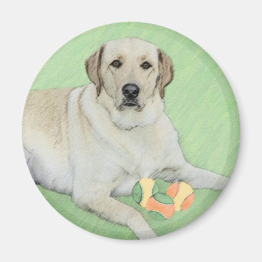 Yellow Labrador Retriever & Tennis Balls Painting マグネット (正面)