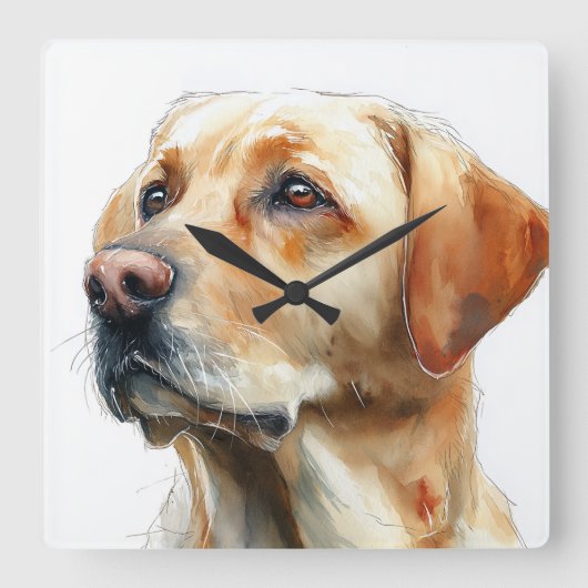 Yellow labrador retriever watercolor スクエア壁時計 (正面)