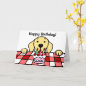 Yellow Labrador watching you Birthday カード (黄色い花)