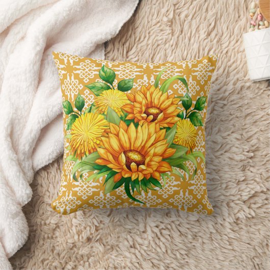  Yellow Lattice With Bouquet  クッション (ブランケット)