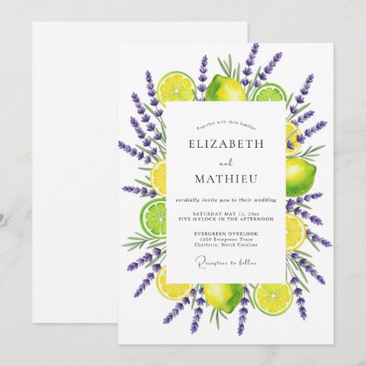 Yellow Lavender Botanical Romance Wedding 招待状 (正面/裏面)